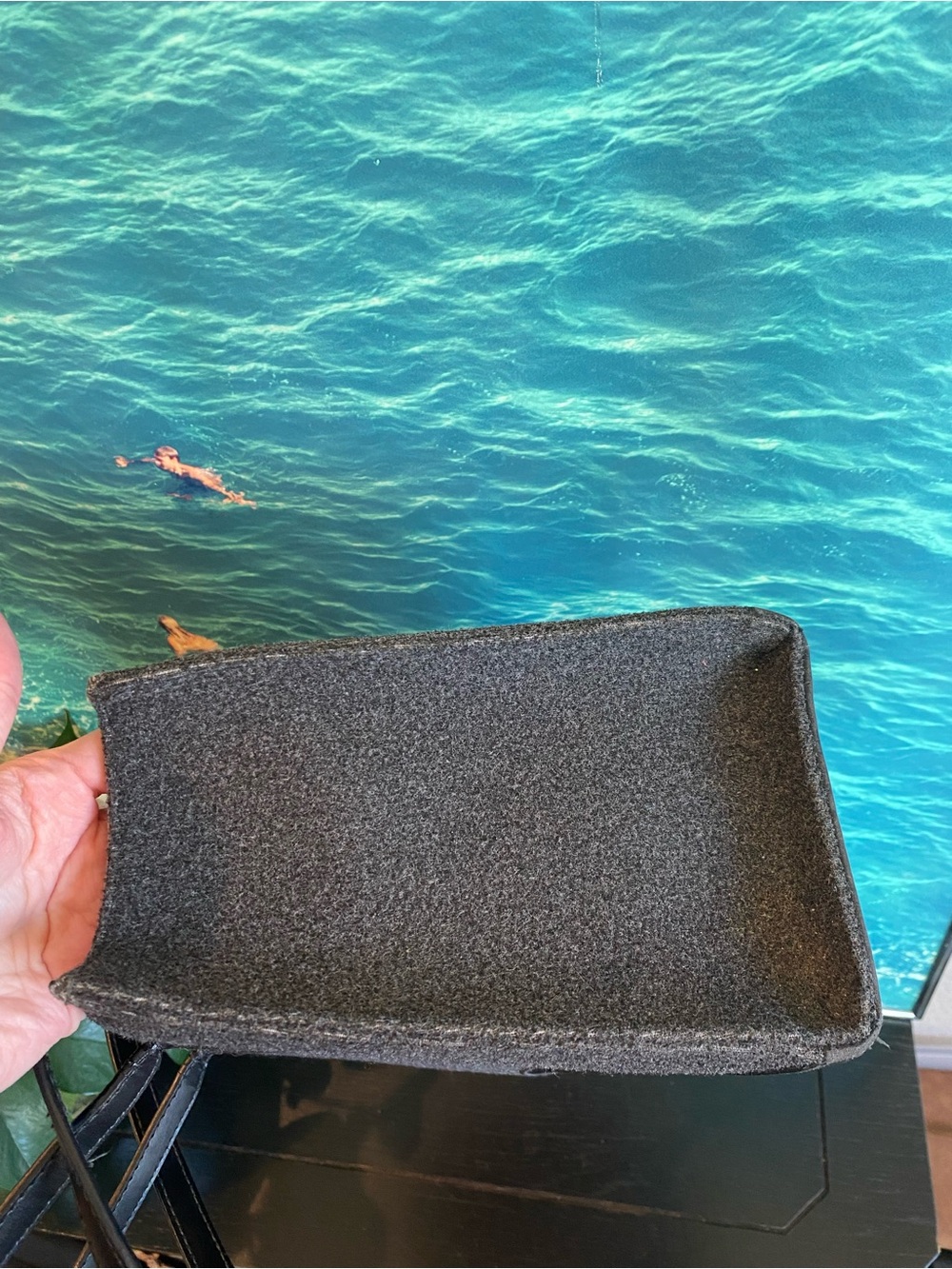 Kate Spade black tweed felt/wool with  leather shoulder tote - Picture 4 of 8